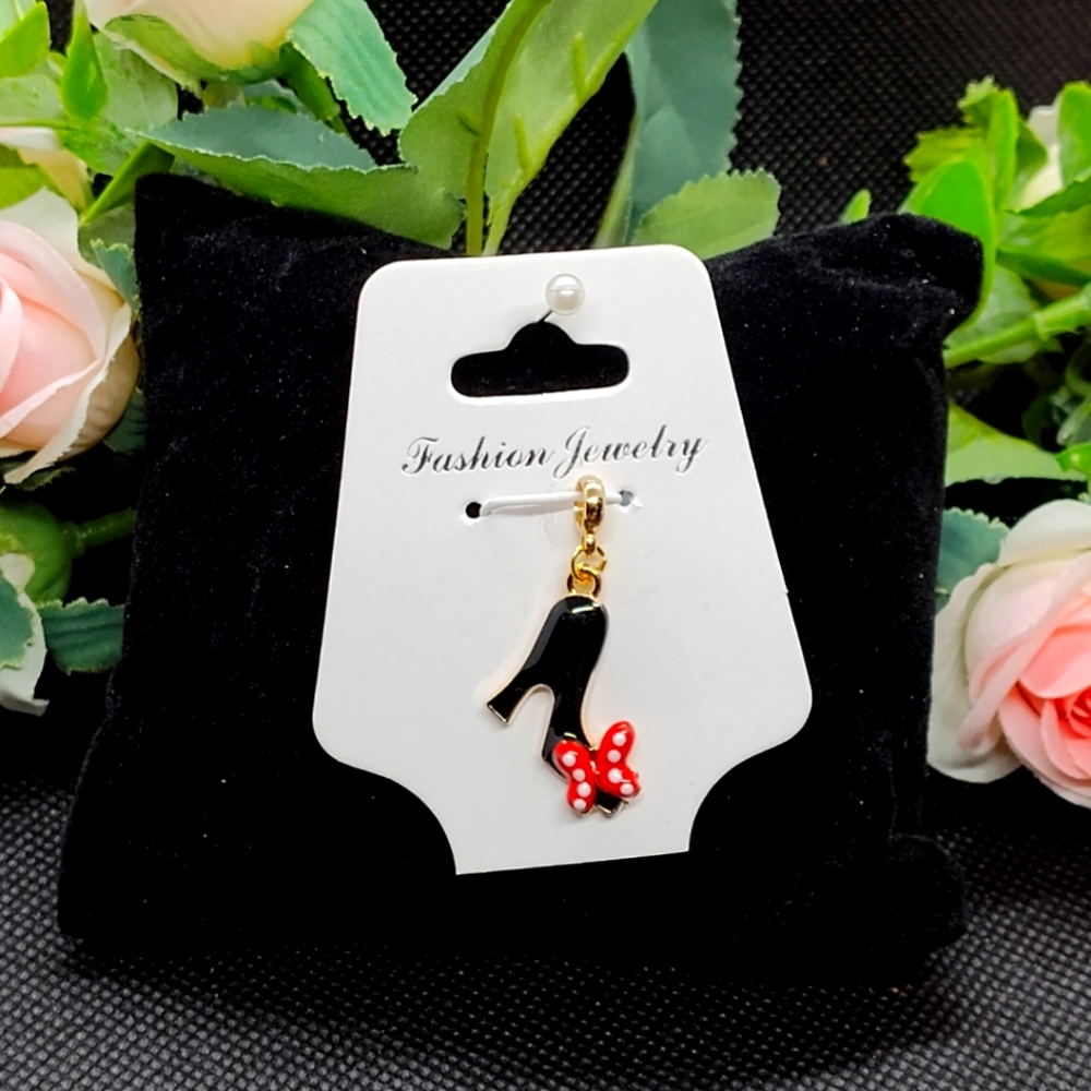 Black stiletto Heels with red white Bows Charm Pendant for Necklace Brac…